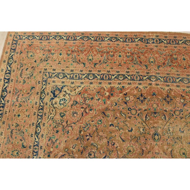 Textile Kashan Rug 9'7'' X 12'4'' Brown Wool Vintage Distressed Hand-Knotted Carpet For Sale - Image 7 of 15
