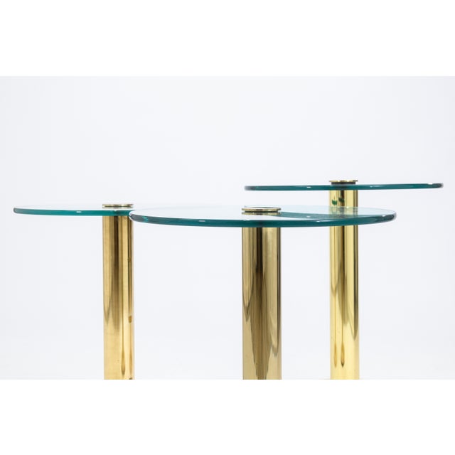 Pace Set of 3 Leon Rosen for Pace Brass Glass & Travertine Post Modern Side Tables For Sale - Image 4 of 6