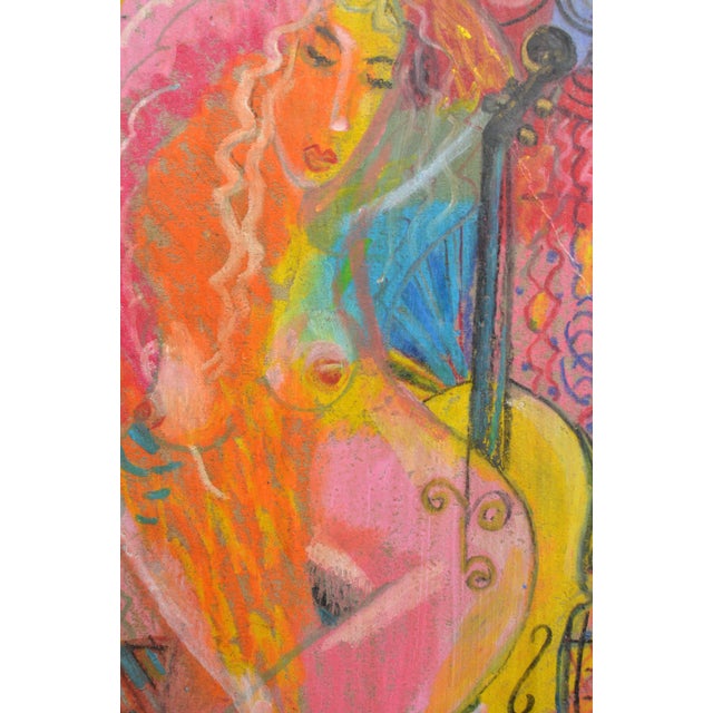 Uldis Krauze, Nude Girl with Chello, 2020, Oil Painting on Board For Sale - Image 7 of 8