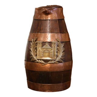 Mid-19th Century French Oak and Brass Banded Cider Pitcher Jug From Normandy For Sale