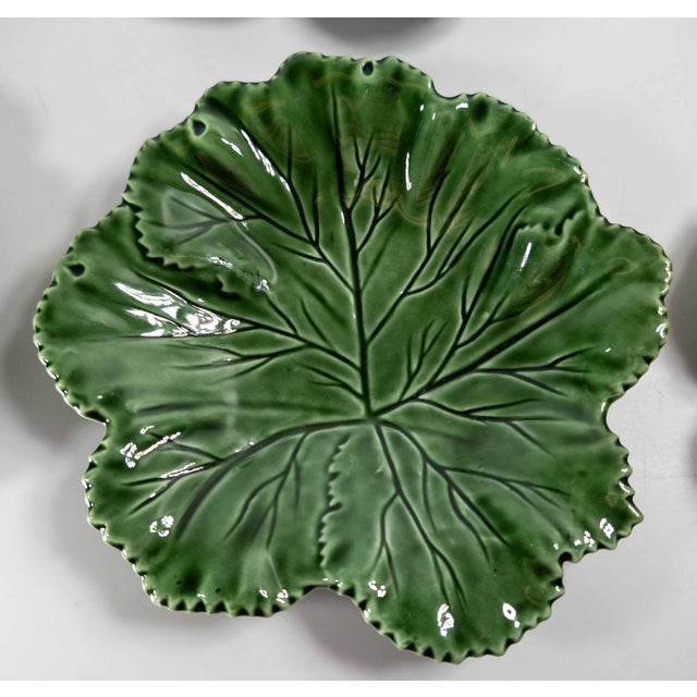 Mid 20th Century Mid-Century Set of 6 Green Cabbage Luncheon Plates by Secla Portugal For Sale - Image 5 of 18
