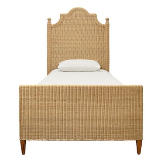 Matthew Izzo Home Chamberlain Twin Rattan Bed With Arched Headboard, Footboard, and Side Rails For Sale