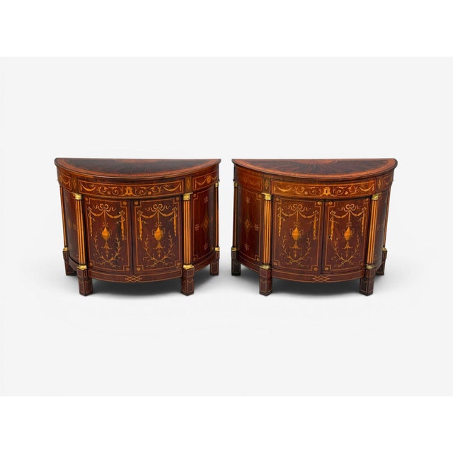 Neoclassical 1830s English Neoclassical, Demi Lune Cabinets, Bronze, Satinwood Inlay For Sale - Image 3 of 17