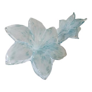 Two Italian Murano Pale Blue Turquoise Glass Flowers For Sale
