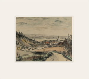 Early 1900's Vintage French Expressionist Seaside Landscape Painting in Mixed Media, Signed by Artist, 1931 With Mat