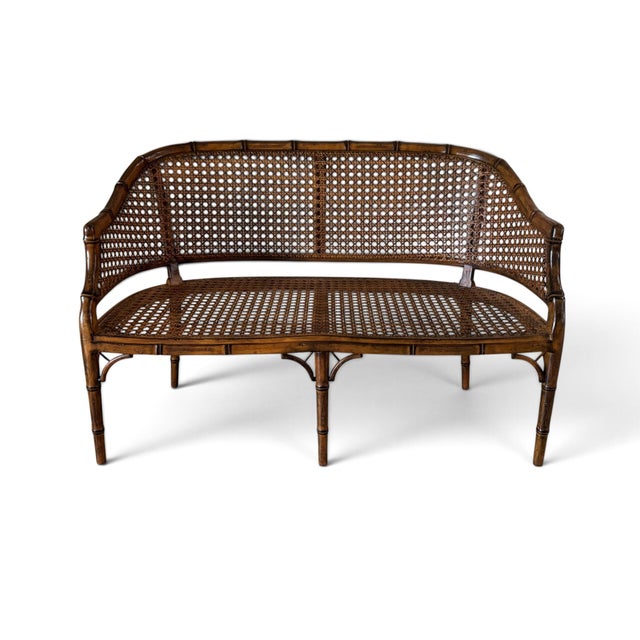 Hollywood Regency Faux Bamboo Cane Settee For Sale - Image 4 of 18