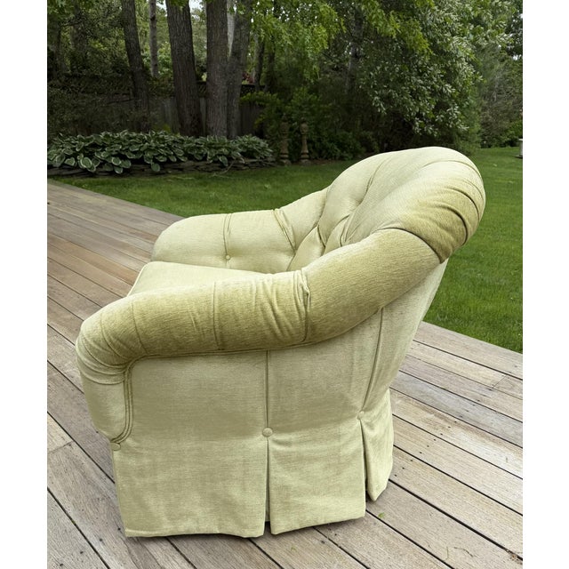 Custom Tufted Green Lounge Chair & Ottoman Set in Floral Colefax and Fowler For Sale - Image 14 of 18