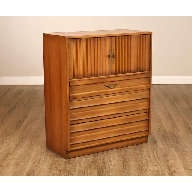 High Quality Vintage Walnut Chest with Pair of Beadboard Doors and Dovetailed Drawers
