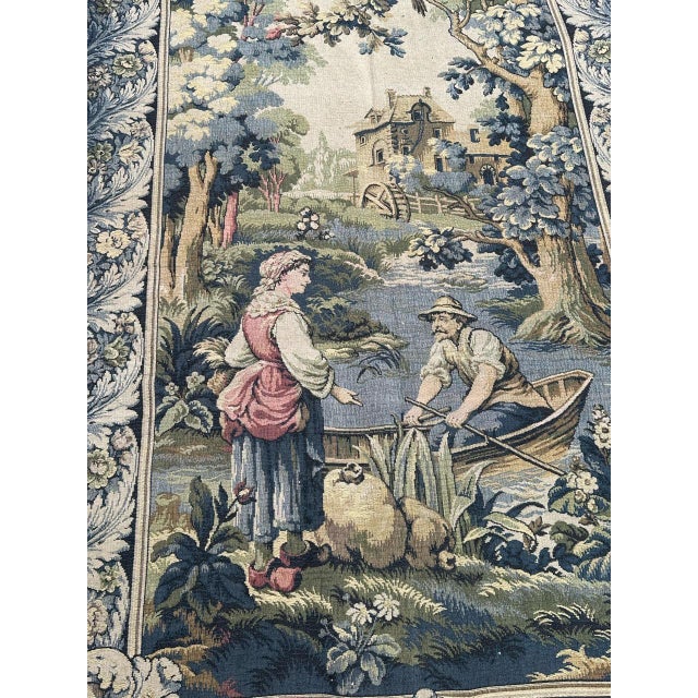 Vintage French Jacquard Tapestry Aubusson Ferryman, 1970s For Sale - Image 14 of 18