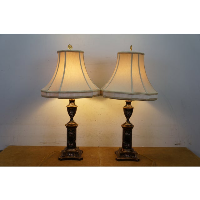 Late 20th Century Chelsea House Neoclassical Black Tole Painted Trophy Urn Table Lamps 32" - a Pair For Sale - Image 14 of 16