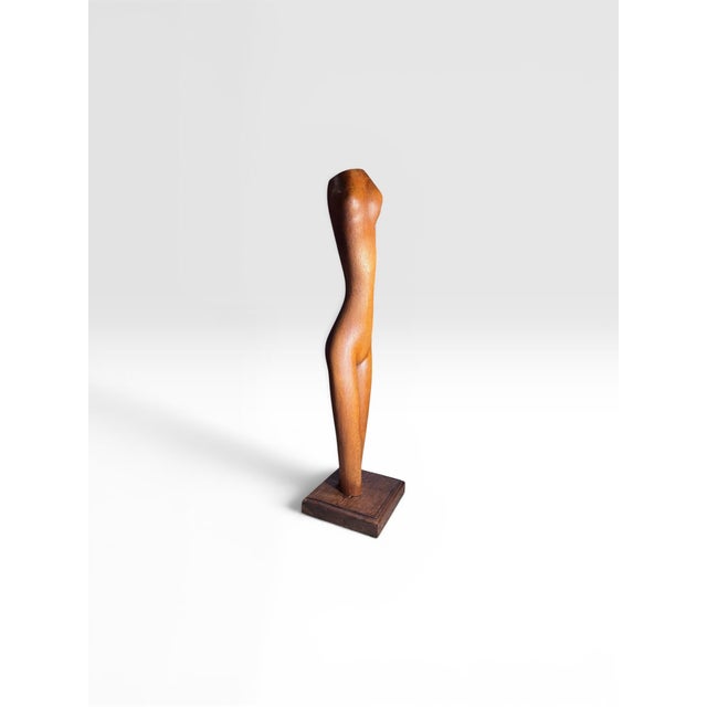 Wood Vintage Hand-Carved Modernist Nude Female Wood Sculpture, 32”h For Sale - Image 7 of 12