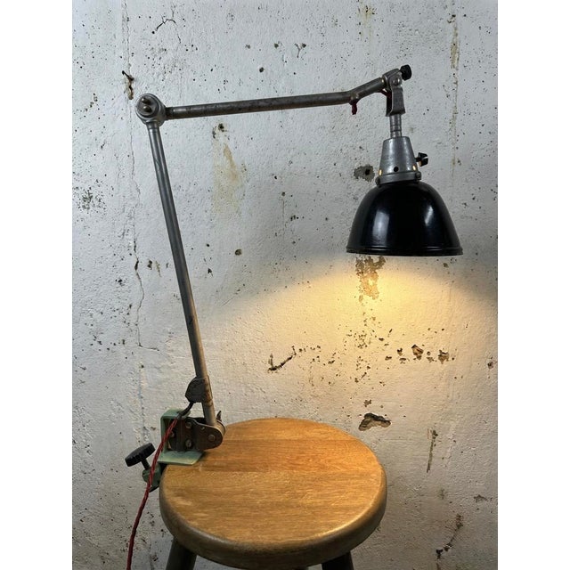1940s clampable industrial task lamp designed by renowned german designer curt fischer for midgard . in amazing working...