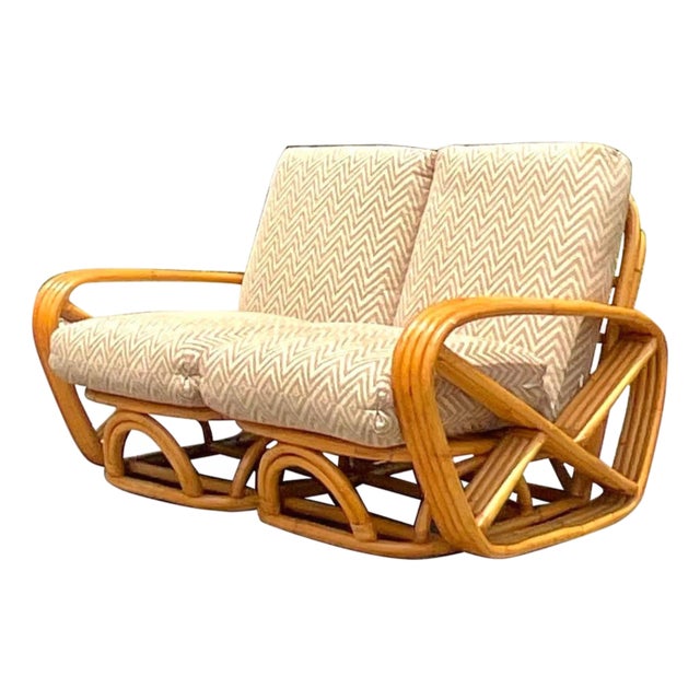 Vintage Coastal Four Strand Bent Rattan Loveseat After Frankl For Sale