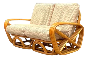 Vintage Coastal Four Strand Bent Rattan Loveseat After Frankl