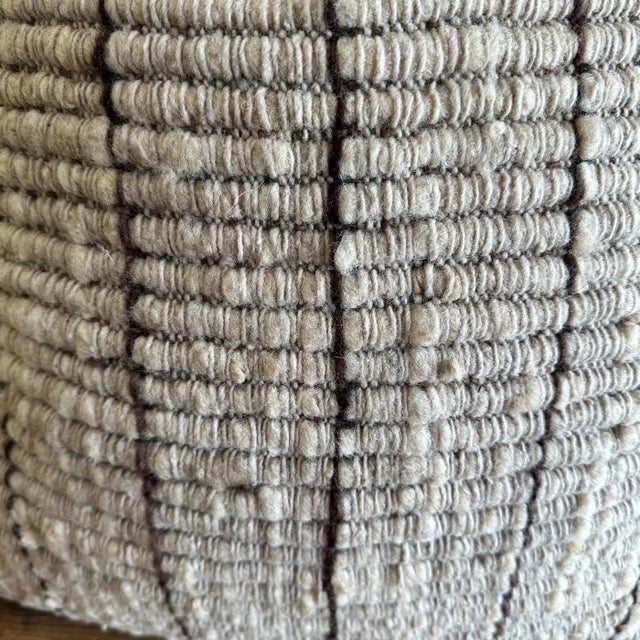 Textile Feliz Handmade Organic Wool Pillow With Heavy Texture Brown Lines For Sale - Image 7 of 7