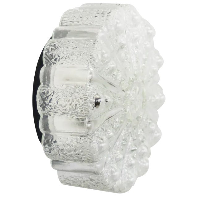 Mid-Century Round Clear Glass Sconce For Sale