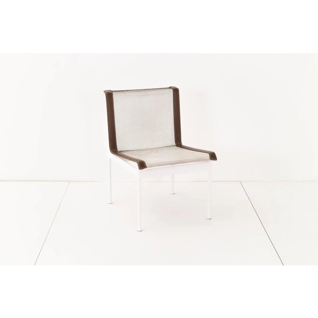 Richard Schultz 1966 series Knoll. Set of four outdoor dining chairs Model No. 1966-46-H. Seat and back are woven vinyl...