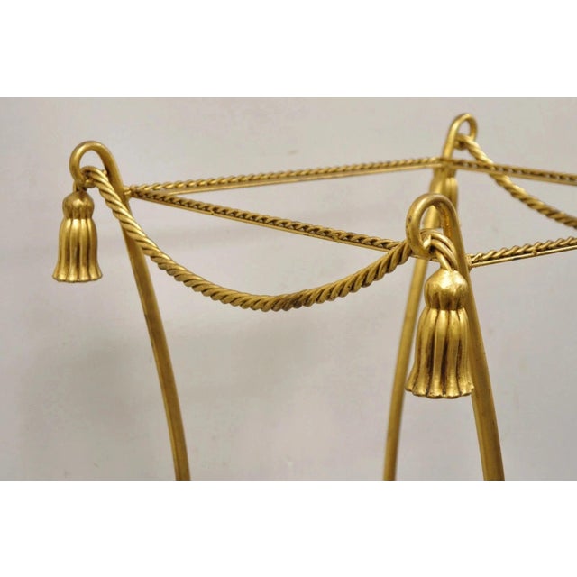 Hollywood Regency Mid 20th Century Italian Hollywood Regency Iron Rope Tassel Gold 3 Tier Etagere Stand Side Table For Sale - Image 3 of 12