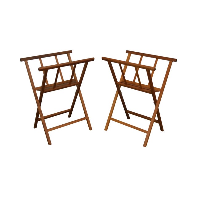 Danish Modern Style Teak & Leather Folding Stands - a Pair For Sale - Image 13 of 13