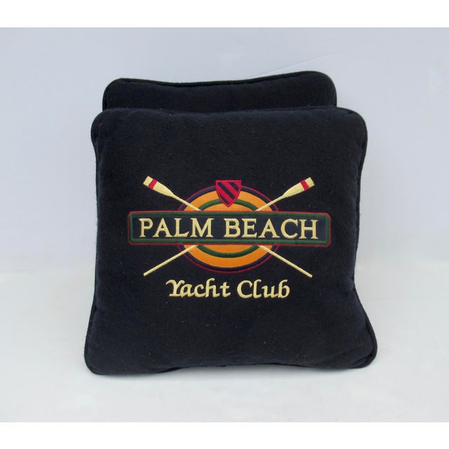 Felted Wool & Embroidered "Palm Beach Yacht Club Pillows -Pair For Sale - Image 4 of 6