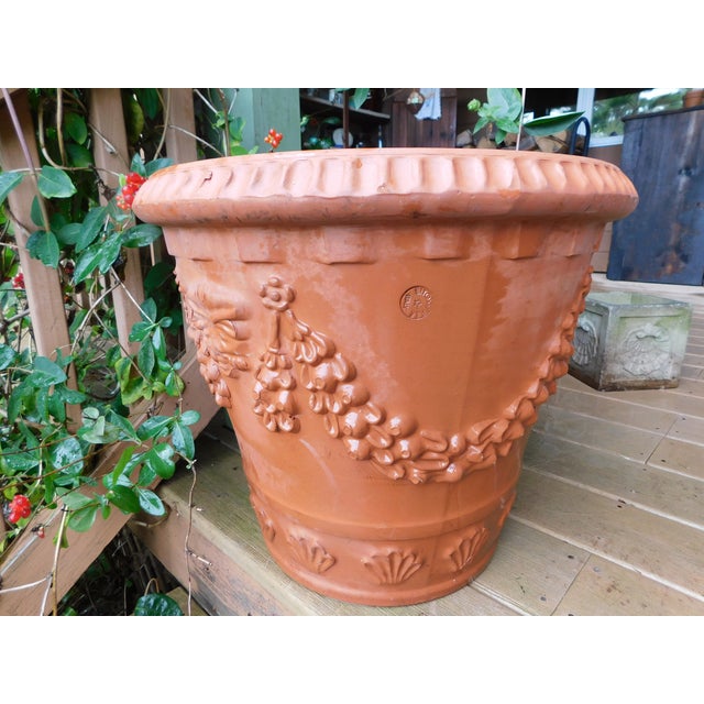 Mid-Century Modern Mid-Century Bitossi F.&F. Italian Terracotta Planter With Festoon Swags & Mascarons For Sale - Image 3 of 13
