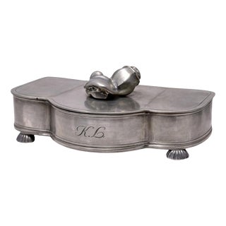 Swedish Art Deco Pewter Jewelry Box with Purple Velvet Interior from GAB, 1933 For Sale