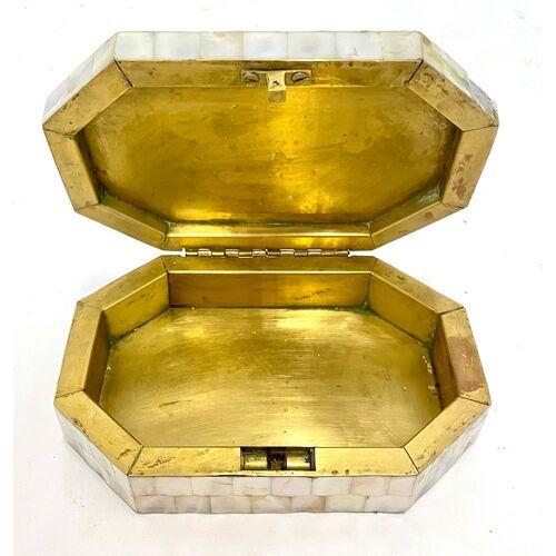 Mid 20th Century Vintage Mother-of Pearl & Brass Lidded Box For Sale - Image 5 of 7