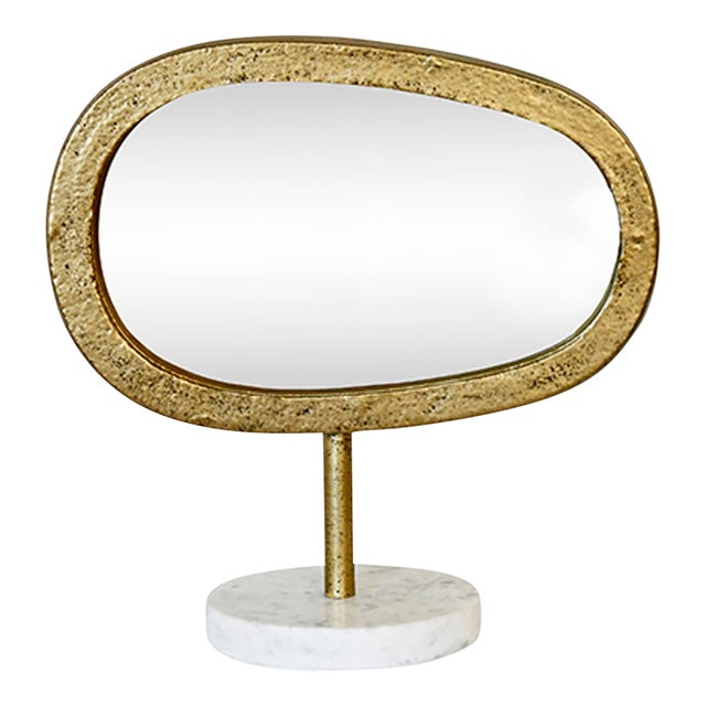 Matthew Izzo Home - Moe Aged Gold Finish and Marble Table Mirror For Sale