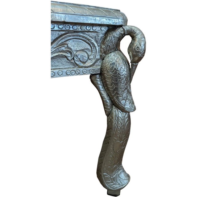 Mid 20th Century Mid 20th Century Luxury Hand Carved German Silver Coffee Table | Ornate Peacock Maharaja Center Table | Large Embossed Metal Wood Furniture For Sale - Image 5 of 5