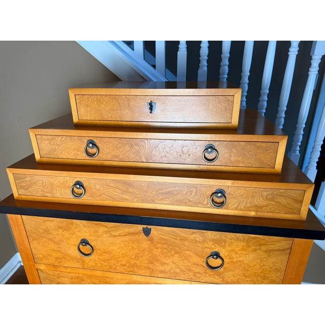 Baker Furniture Company 1980s Baker Furniture Biedermeier Style Burl Wood Chest of Drawers For Sale - Image 4 of 11