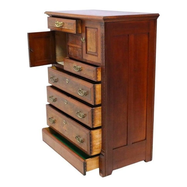 Traditional Eastlake Aesthetic Walnut & Burl Gentleman’s Chest C1890 For Sale - Image 3 of 14