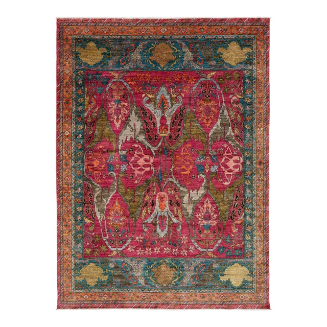 Modern Bidjar-Style Wool Rug Hand-Knotted in Pink With Persian-Inspired Design For Sale