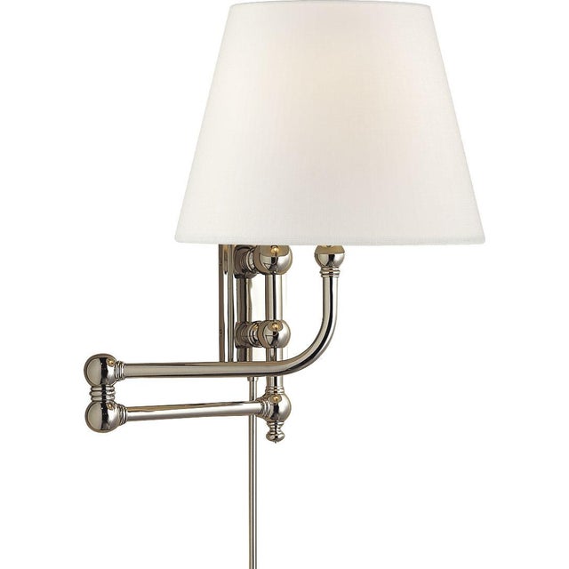 Chapman & Myers for Visual Comfort Signature Pimlico Swing Arm in Polished Nickel with Linen Shade For Sale