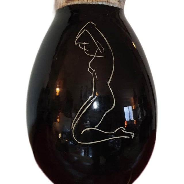 Black 1950s French Atelier Cérenne Ceramic Lamp Base With Sgraffito Nude, Vallauris, C. 1950 For Sale - Image 8 of 13