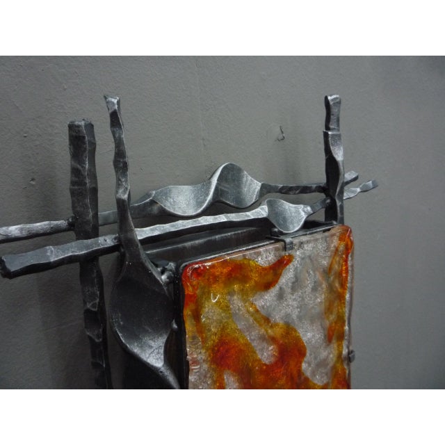 1960s Large Brutalist Wrought Iron Wall Lamp attributed to Tom Ahlström, 1960s For Sale - Image 5 of 13