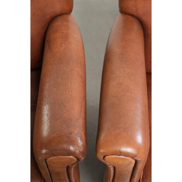 Brown Vintage Sheepskin Leather Armchairs, Set of 2 For Sale - Image 8 of 15