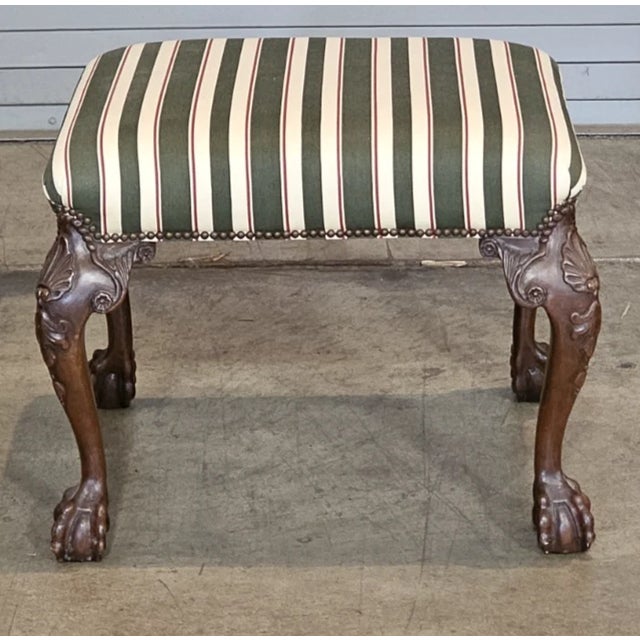 Chippendale Baker Chippendale Style Mahogany Carved Footstool Bench Stool Claw & Ball For Sale - Image 3 of 10