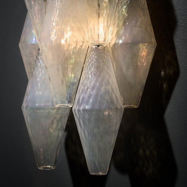 Transparent Iridescent Venetian Glass Sconces, Polyhedral, Murano, Italy For Sale - Image 8 of 9