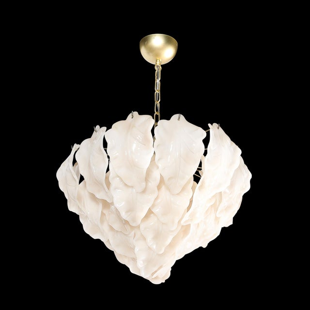 Mid-Century Modern Mid-Century Modernist Mazzega Murano Glass Leaf Chandelier For Sale - Image 3 of 11