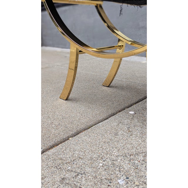 Mid-Century Italian Vanity Stool | Brass Frame & Bouclé Seat | Vintage Glam Seating For Sale In San Francisco - Image 6 of 9
