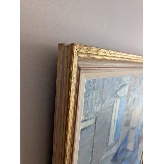 Mid-Century Modern 'Woman in a Blue Coat' Vintage Swedish Cubist Figurative Oil Painting, Framed For Sale - Image 6 of 11