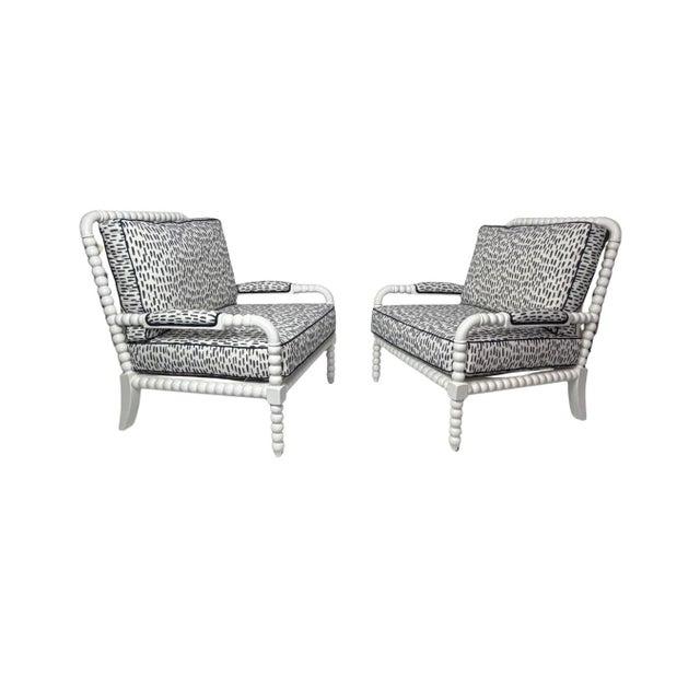 Modern Pair of Bobbin Armchairs With Plush Upholstered Cushions & Backs For Sale - Image 3 of 6