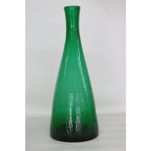 Emerald Green Crackle Glass Decanter Bottle Vase No Stopper For Sale - Image 9 of 13