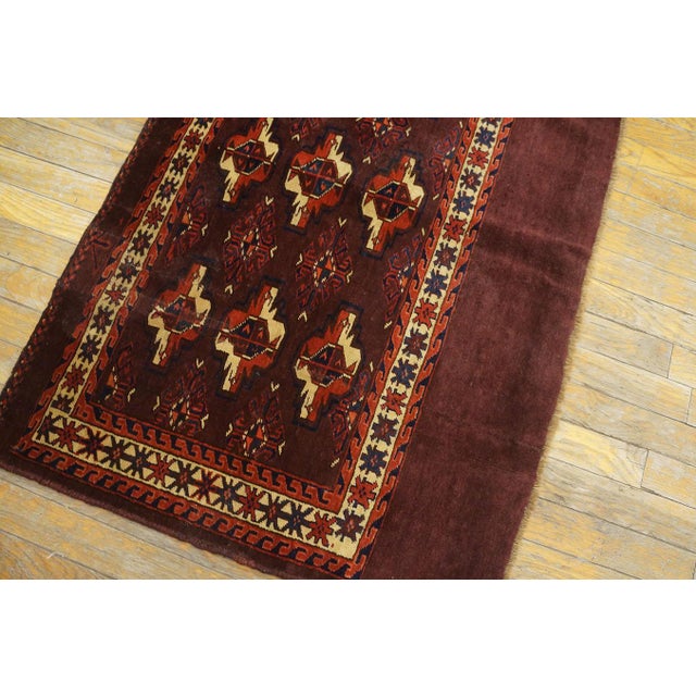 Persian 1871s Red Wine Geometric Antique Turkmen Tekke Chuval Rug 2'6" X 3'9" Handknotted Wool Carpet For Sale - Image 3 of 10