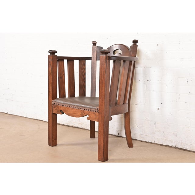 Mission Stickley Brothers Style Antique Mission Oak Arts & Crafts Cube Club Chair For Sale - Image 3 of 13