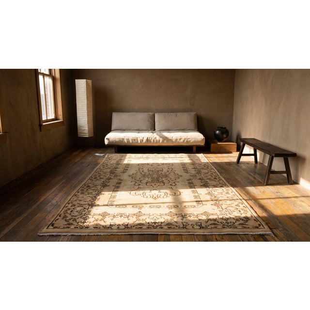 Textile 1940s Tan Camel Medallion Antique Turkish Sivas Rug 4' 0" X 7' 2" Handknotted Wool Carpet For Sale - Image 7 of 8