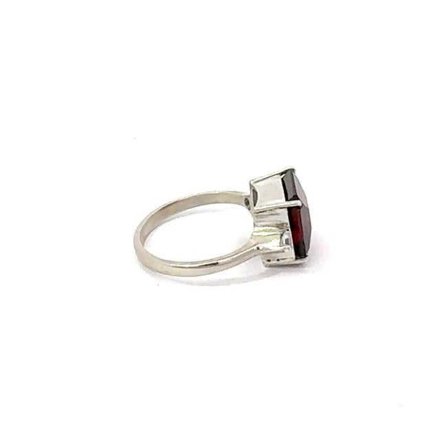 Art Deco Art Deco Style Asscher Cut Garnet 925 Silver Statement Ring With Zirconia - Size 8.5 For Sale - Image 3 of 15