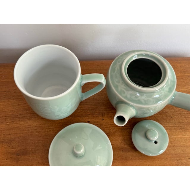 Mid 20th Century Asian Celadon Tea Pot and Cup, Set of 2 For Sale - Image 5 of 7