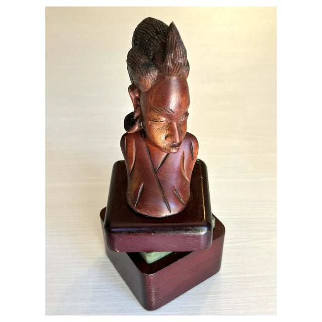 Very Petite hand carved African woman bust trinket box. I brought these two lovely vintage treasures together by attaching...