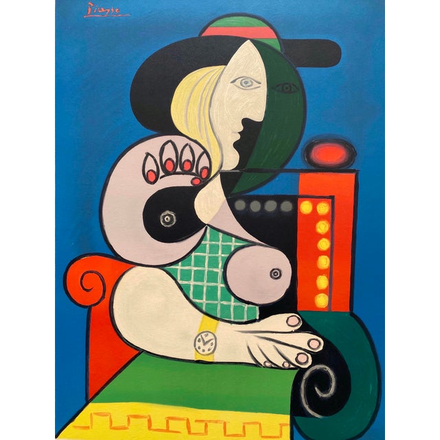 Wood Pablo Picasso Vintage 1967 Mid Century Modern Mourlot Fine Art Lithograph Print Framed Cubist Exhibition Poster " Femme a La Montre " 1932 For Sale - Image 7 of 17